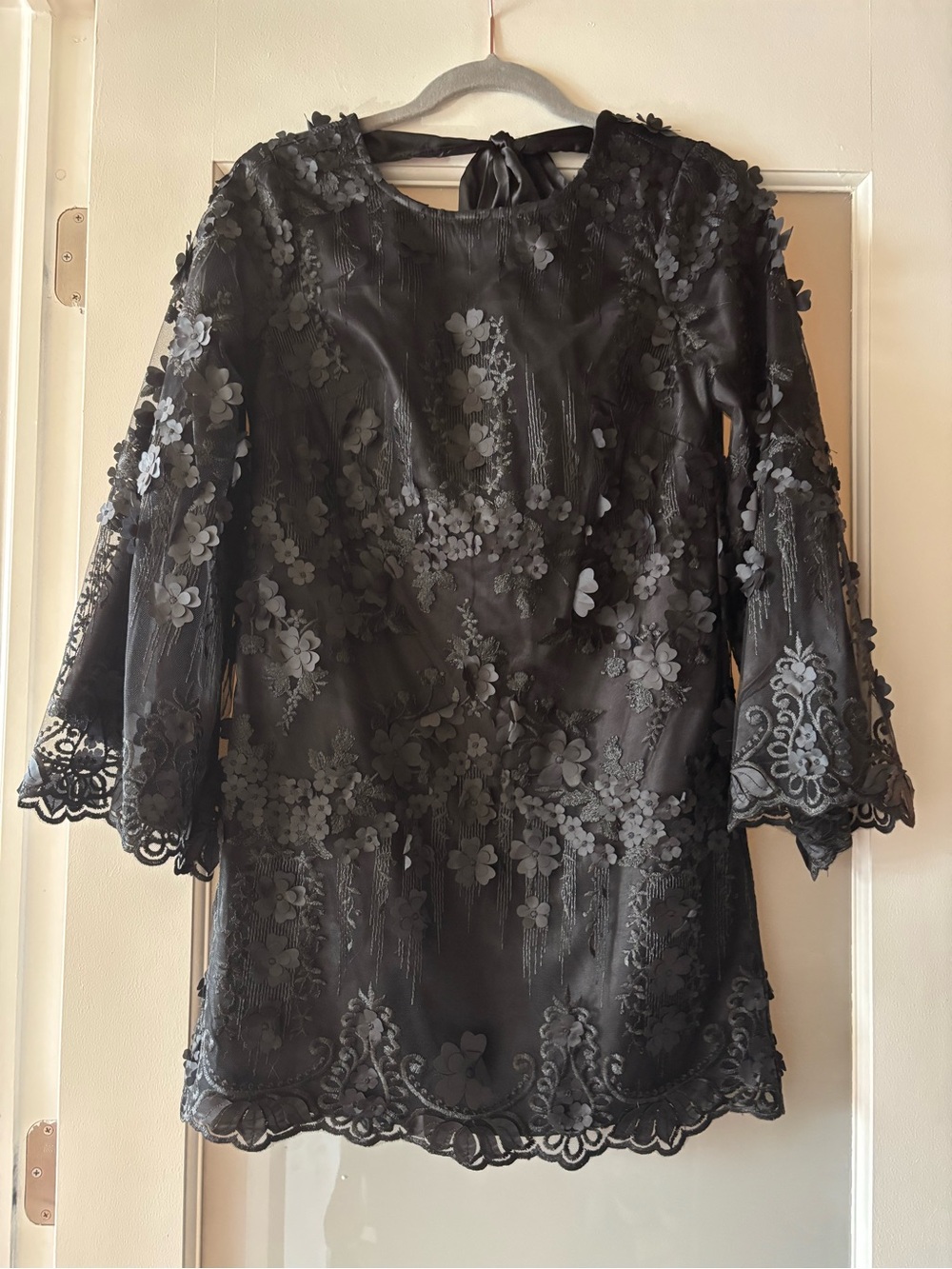Eva Franco Black 3D Floral Lace Dress